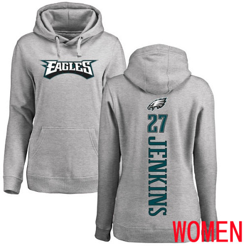 Women Philadelphia Eagles #27 Malcolm Jenkins Ash Backer NFL Pullover Hoodie Sweatshirts->philadelphia eagles->NFL Jersey